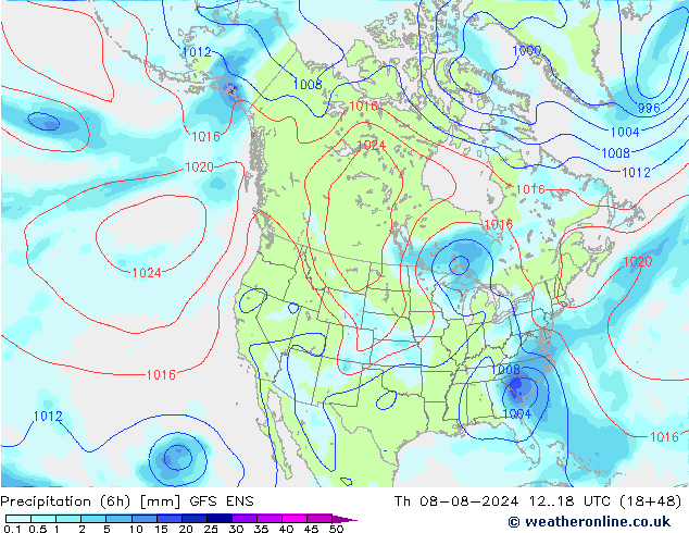 Totale neerslag (6h) GFS ENS do 08.08.2024 18 UTC