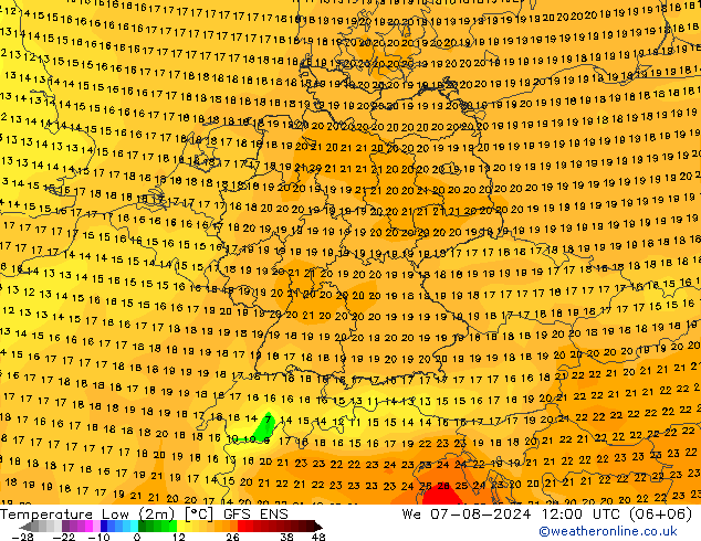 Min.temperatuur (2m) GFS ENS wo 07.08.2024 12 UTC