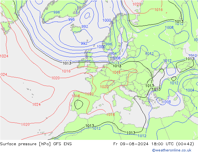 Luchtdruk (Grond) GFS ENS vr 09.08.2024 18 UTC