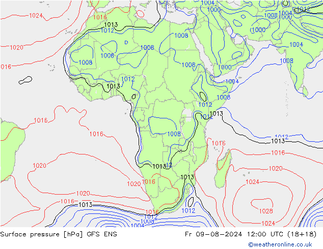 Luchtdruk (Grond) GFS ENS vr 09.08.2024 12 UTC