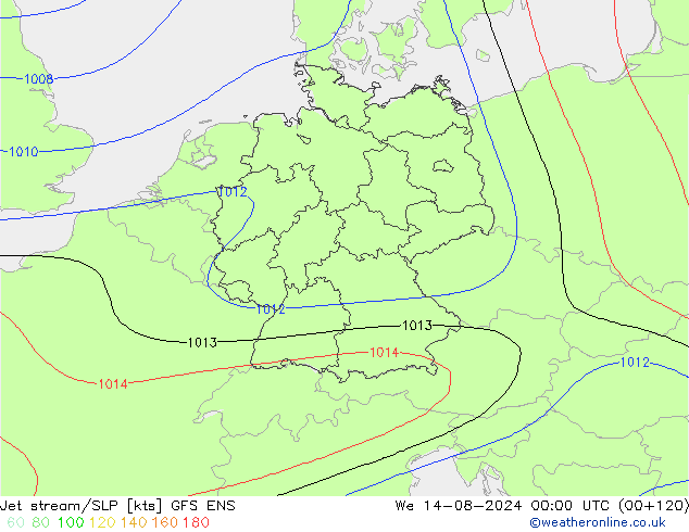 高速氣流/地面气压 GFS ENS 星期三 14.08.2024 00 UTC