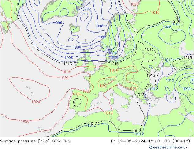 地面气压 GFS ENS 星期五 09.08.2024 18 UTC