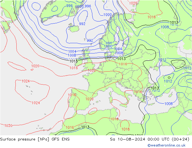 地面气压 GFS ENS 星期六 10.08.2024 00 UTC