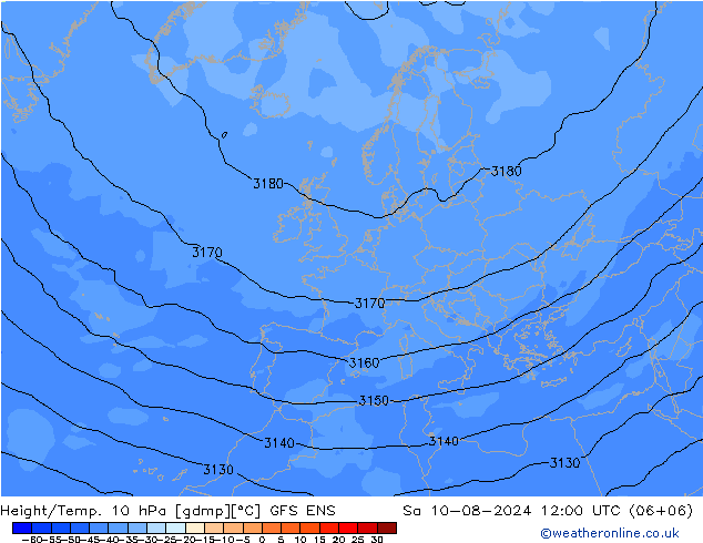 Hoogte/Temp. 10 hPa GFS ENS za 10.08.2024 12 UTC