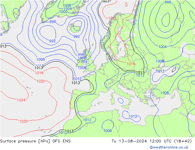 地面气压 GFS ENS 星期二 13.08.2024 12 UTC