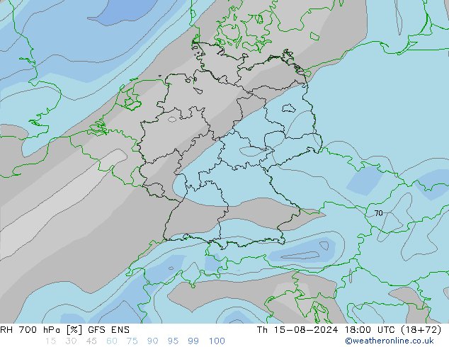 RH 700 hPa GFS ENS 星期四 15.08.2024 18 UTC