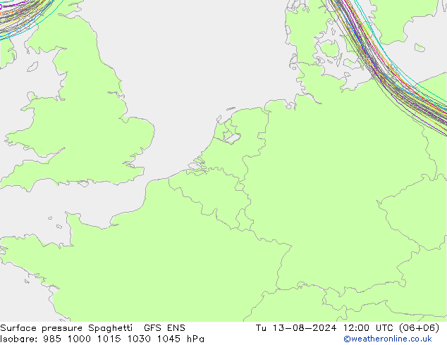 地面气压 Spaghetti GFS ENS 星期二 13.08.2024 12 UTC