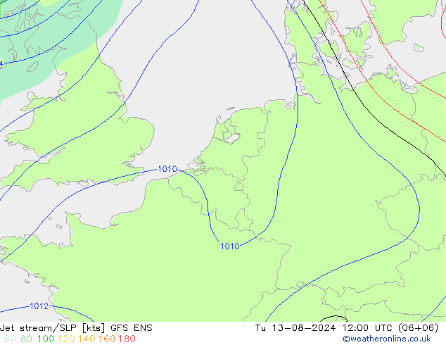 高速氣流/地面气压 GFS ENS 星期二 13.08.2024 12 UTC