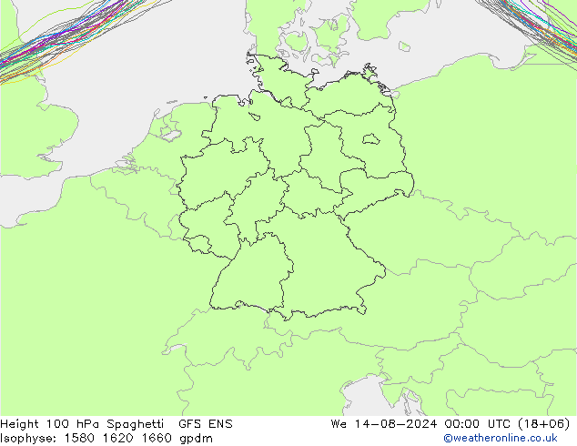 Height 100 hPa Spaghetti GFS ENS 星期三 14.08.2024 00 UTC