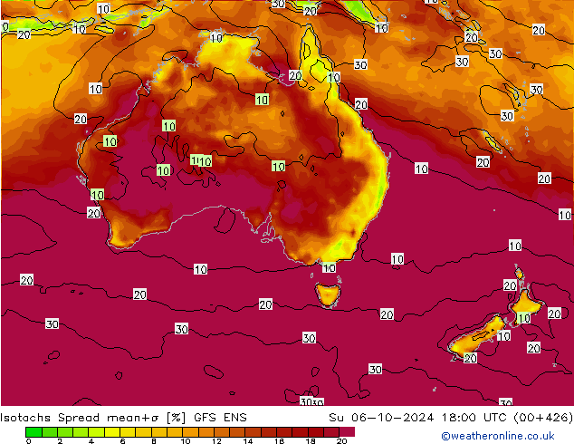 Isotachs Spread GFS ENS Su 06.10.2024 18 UTC