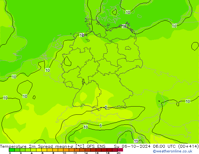 Temperatura 2m Spread GFS ENS Dom 06.10.2024 06 UTC