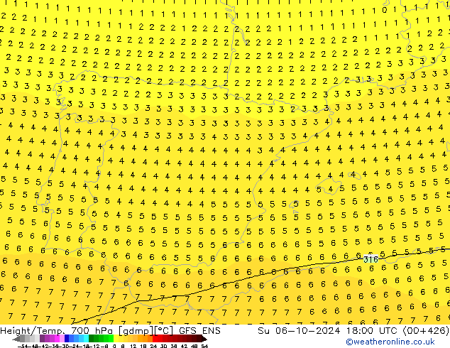 Height/Temp. 700 гПа GFS ENS Вс 06.10.2024 18 UTC