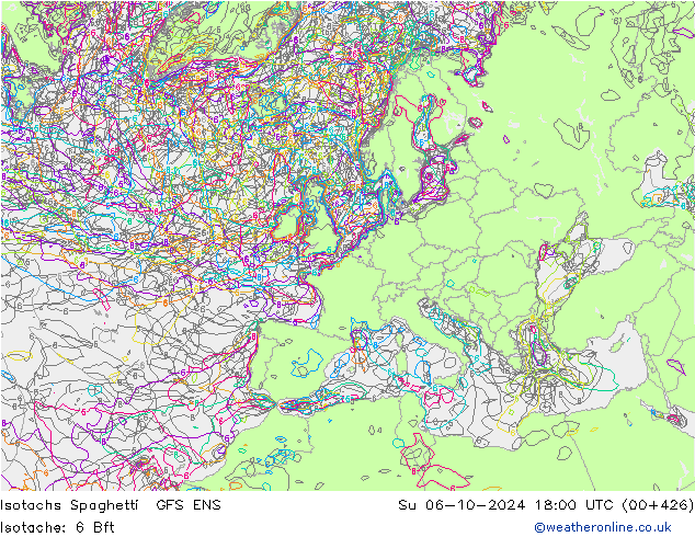 Eşrüzgar Hızları Spaghetti GFS ENS Paz 06.10.2024 18 UTC