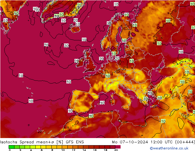 Isotachs Spread GFS ENS Mo 07.10.2024 12 UTC