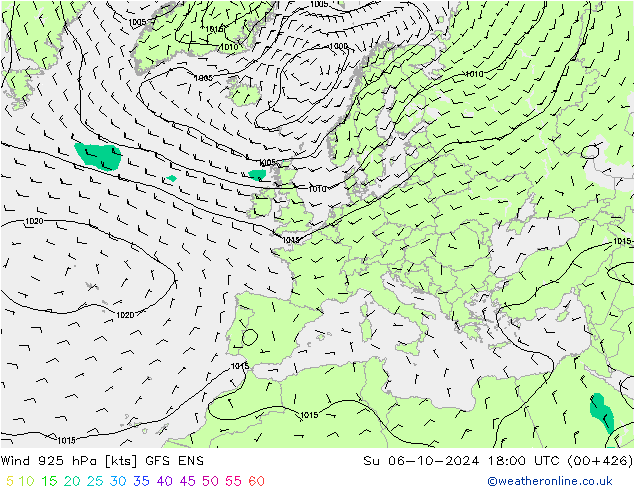 Wind 925 hPa GFS ENS Su 06.10.2024 18 UTC