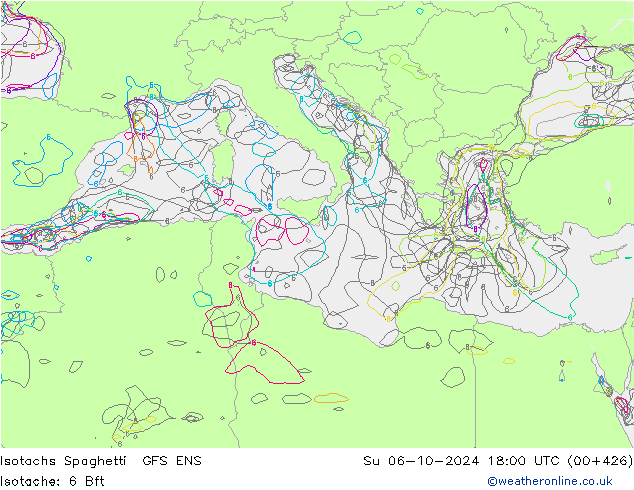 Isotachs Spaghetti GFS ENS Ne 06.10.2024 18 UTC