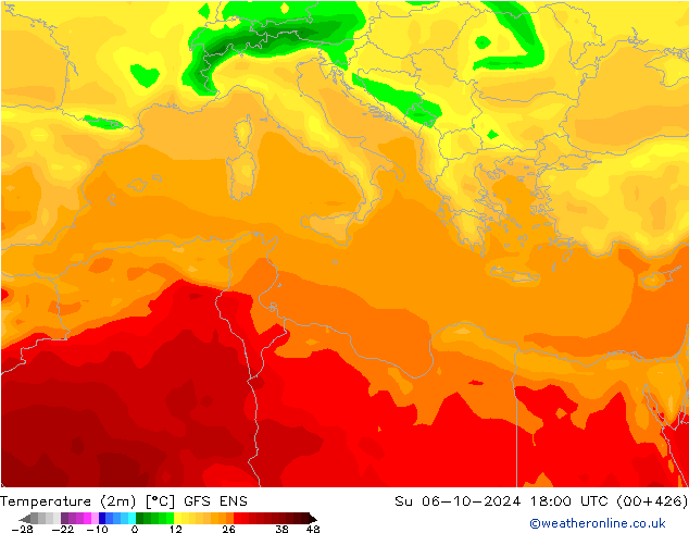 Temperature (2m) GFS ENS Su 06.10.2024 18 UTC