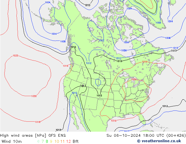 yüksek rüzgarlı alanlar GFS ENS Paz 06.10.2024 18 UTC