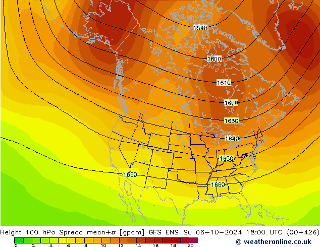 Height 100 hPa Spread GFS ENS Su 06.10.2024 18 UTC