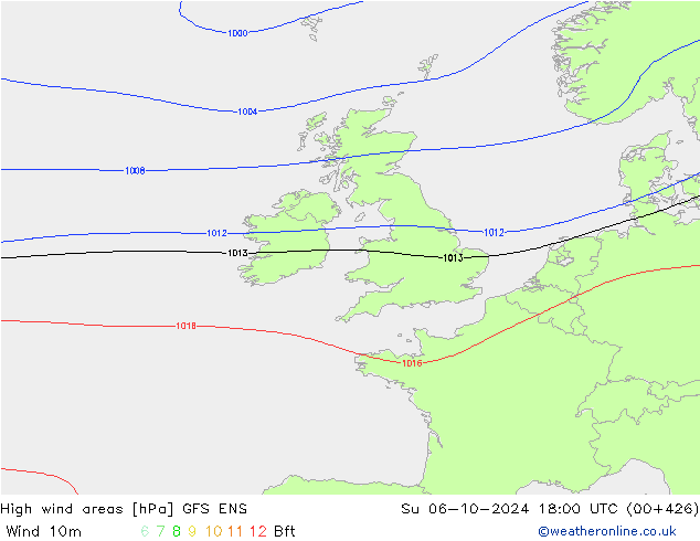 High wind areas GFS ENS Вс 06.10.2024 18 UTC