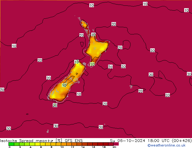 Isotachs Spread GFS ENS Su 06.10.2024 18 UTC