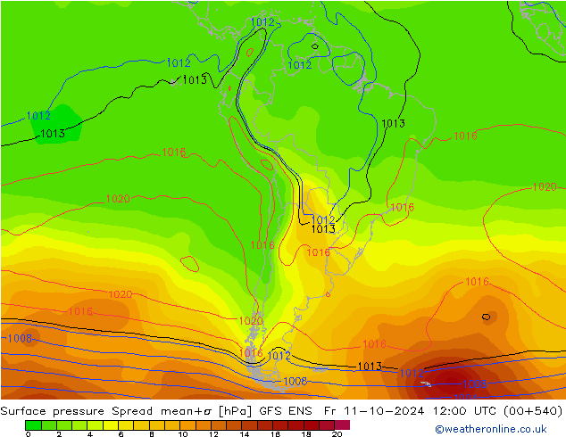 Atmosférický tlak Spread GFS ENS Pá 11.10.2024 12 UTC