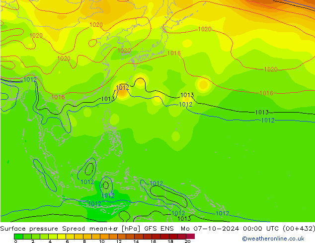 Surface pressure Spread GFS ENS Mo 07.10.2024 00 UTC