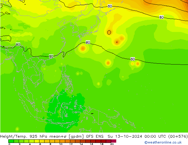 Height/Temp. 925 hPa GFS ENS  13.10.2024 00 UTC