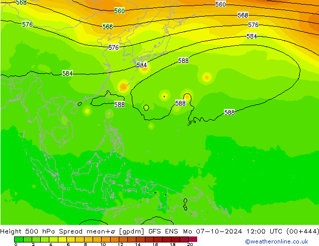 Hoogte 500 hPa Spread GFS ENS ma 07.10.2024 12 UTC