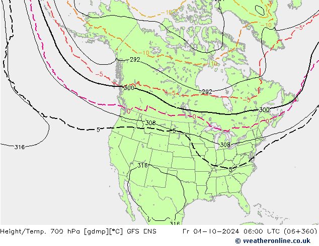 Hoogte/Temp. 700 hPa GFS ENS vr 04.10.2024 06 UTC