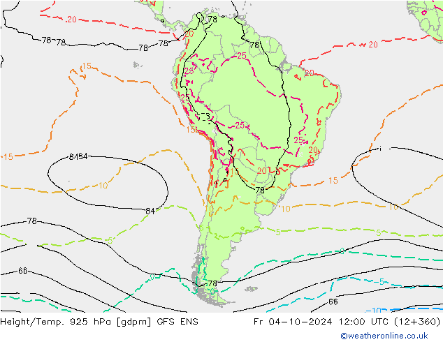 Yükseklik/Sıc. 925 hPa GFS ENS Cu 04.10.2024 12 UTC