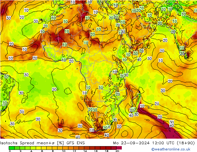 Isotachen Spread GFS ENS Mo 23.09.2024 12 UTC