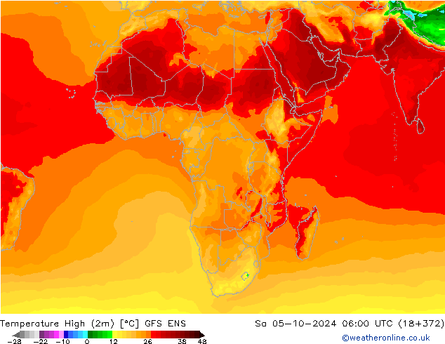 temperatura máx. (2m) GFS ENS Sáb 05.10.2024 06 UTC