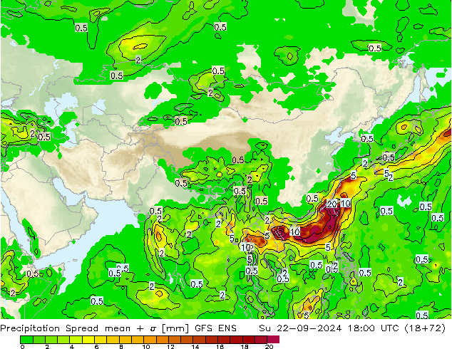 Yağış Spread GFS ENS Paz 22.09.2024 18 UTC