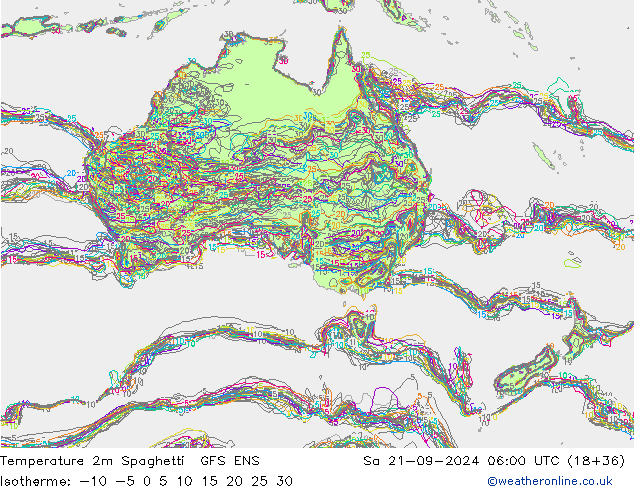 Temperature 2m Spaghetti GFS ENS Sa 21.09.2024 06 UTC