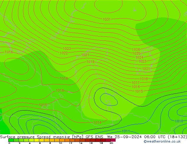 Bodendruck Spread GFS ENS Mi 25.09.2024 06 UTC