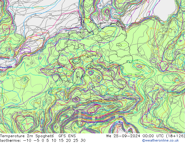 карта температуры Spaghetti GFS ENS ср 25.09.2024 00 UTC