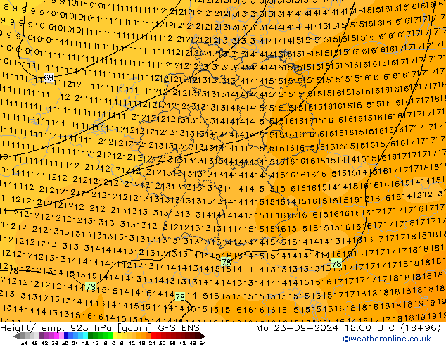 Géop./Temp. 925 hPa GFS ENS lun 23.09.2024 18 UTC