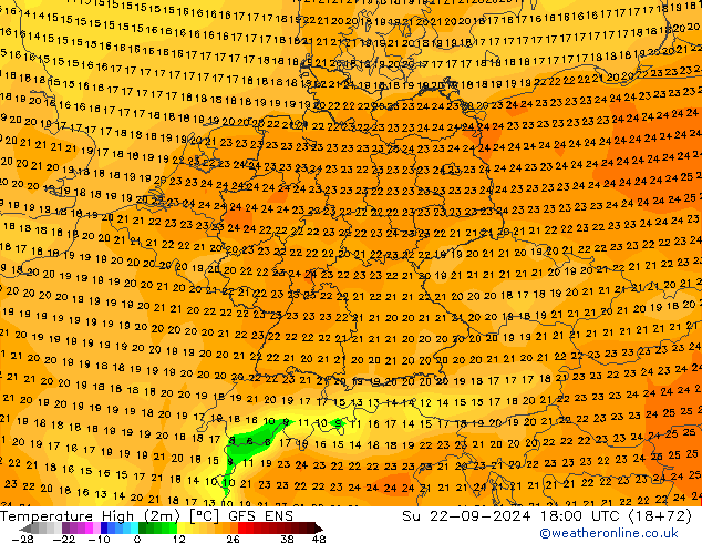 Temperature High (2m) GFS ENS Su 22.09.2024 18 UTC