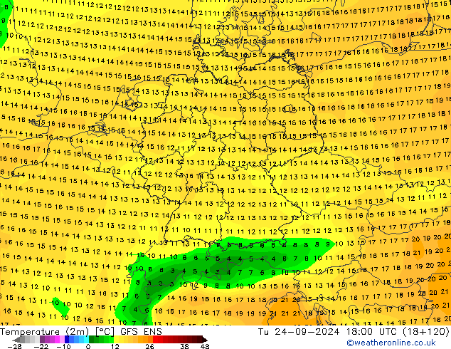 Temperature (2m) GFS ENS Tu 24.09.2024 18 UTC