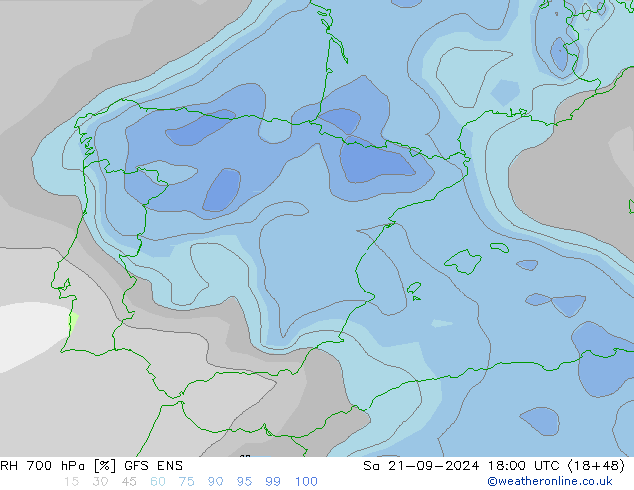 RH 700 hPa GFS ENS  21.09.2024 18 UTC