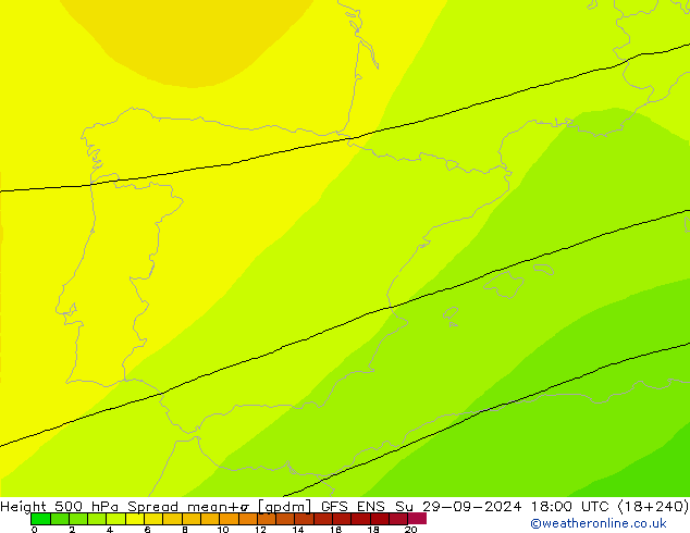 Height 500 гПа Spread GFS ENS Вс 29.09.2024 18 UTC