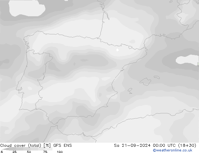 Cloud cover (total) GFS ENS Sa 21.09.2024 00 UTC