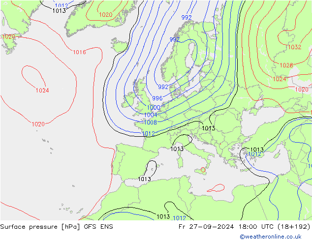 Surface pressure GFS ENS Fr 27.09.2024 18 UTC