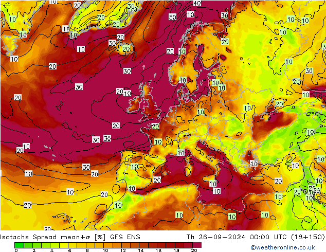 Isotachs Spread GFS ENS Th 26.09.2024 00 UTC