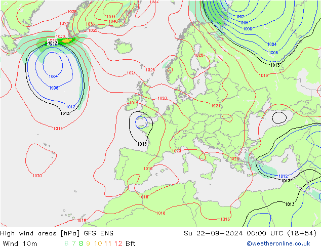 High wind areas GFS ENS dom 22.09.2024 00 UTC