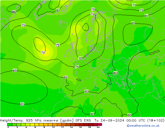 Height/Temp. 925 hPa GFS ENS Tu 24.09.2024 00 UTC