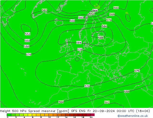 Height 500 hPa Spread GFS ENS Fr 20.09.2024 00 UTC