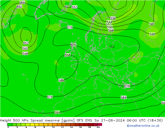 Height 500 hPa Spread GFS ENS Sa 21.09.2024 06 UTC