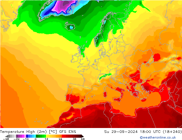 Maksimum Değer (2m) GFS ENS Paz 29.09.2024 18 UTC